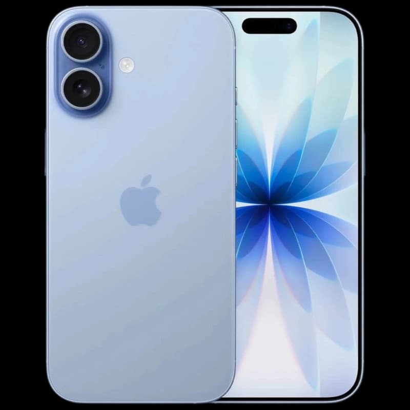iPhone 17 256 Go Bleu Brume avec double capteur arrière large, écran bord à bord avec îlot dynamique, finition mate élégante, version internationale