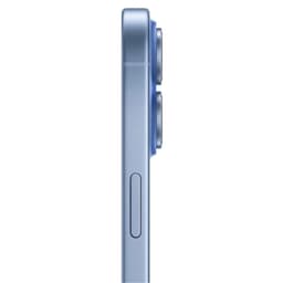 iPhone 17 256 Go Bleu Brume Version internationale vu de profil fin, tranche alu mate, bouton latéral discret, bloc photo double saillant à l’arrière