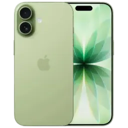 iPhone 17 256 Go Vert sauge, dos mat vert, double capteur arrière aligné, écran bord à bord avec îlot dynamique, logo Apple centré