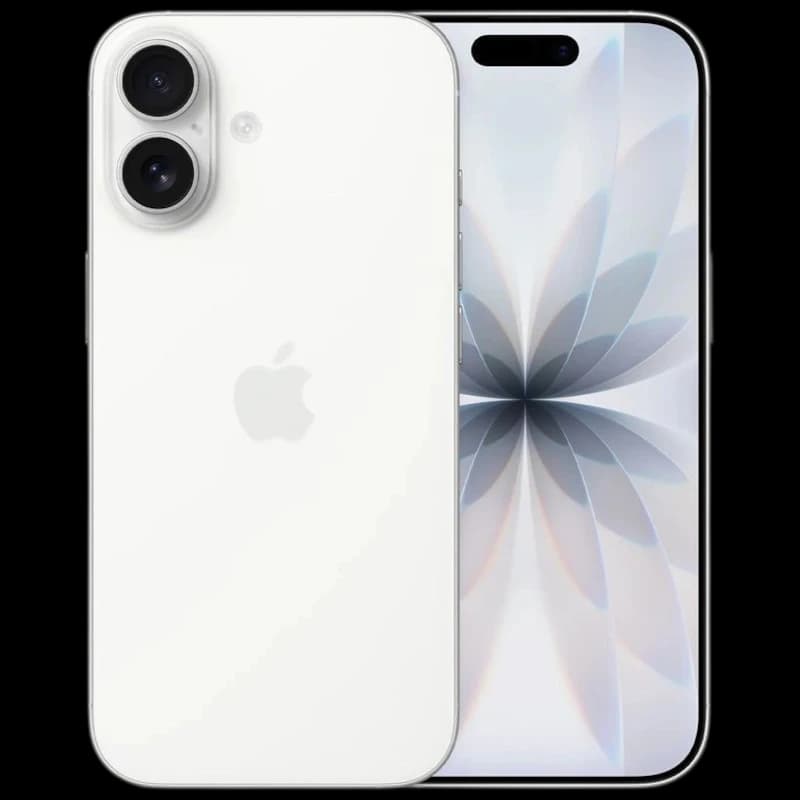 iPhone 17 256 Go Blanc Version internationale, dos blanc épuré avec logo Apple, double capteur photo arrière, écran avant avec îlot dynamique et motif