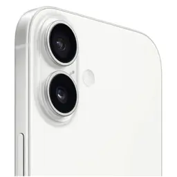 iPhone 17 256 Go Blanc Version internationale avec double capteur arrière proéminent, bords aluminium argentés et finition blanche brillante élégante