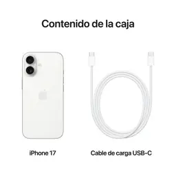iPhone 17 256 Go Blanc version internationale avec dos blanc, double appareil photo vertical et câble de charge USB C blanc inclus