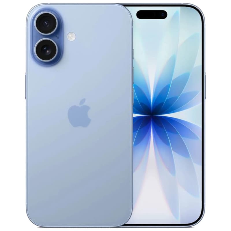iPhone 17 512Go Bleu Brume avec double capteur arrière, écran bord à bord avec îlot dynamique, châssis alu fin et logo Apple centré