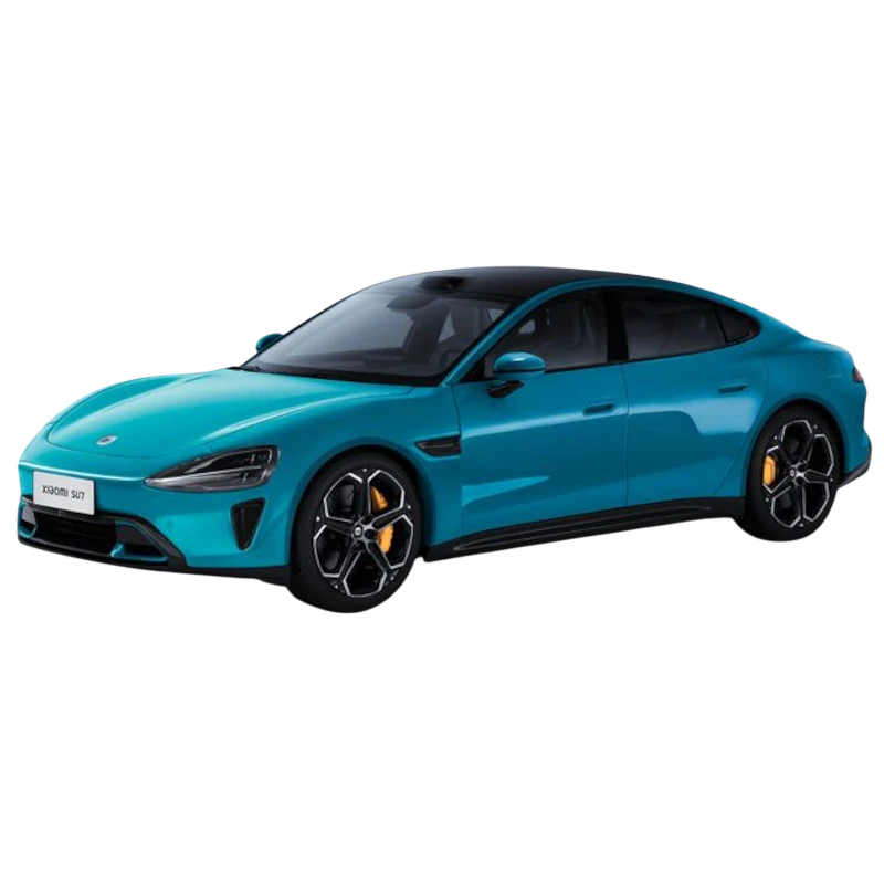 Xiaomi SU7 1/18 Die-cast Model Car Azul Aguamarina com carroceria esportiva, teto preto, rodas de liga com pinças amarelas e detalhes realistas - Item