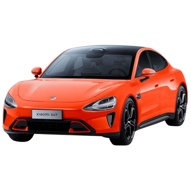 Xiaomi SU7 1/18 Die-cast Model Car Lava Laranja, esportivo em miniatura com carroceria laranja vibrante, teto panorâmico preto e rodas detalhadas - Item