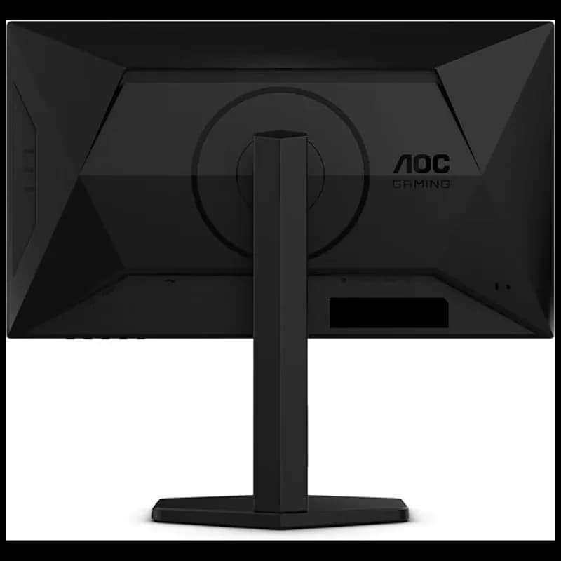 AOC 25G4SXU monitor gaming 25 pulgadas, trasera negra con diseño angular, soporte robusto ajustable, puertos laterales y gestión de cables discreta