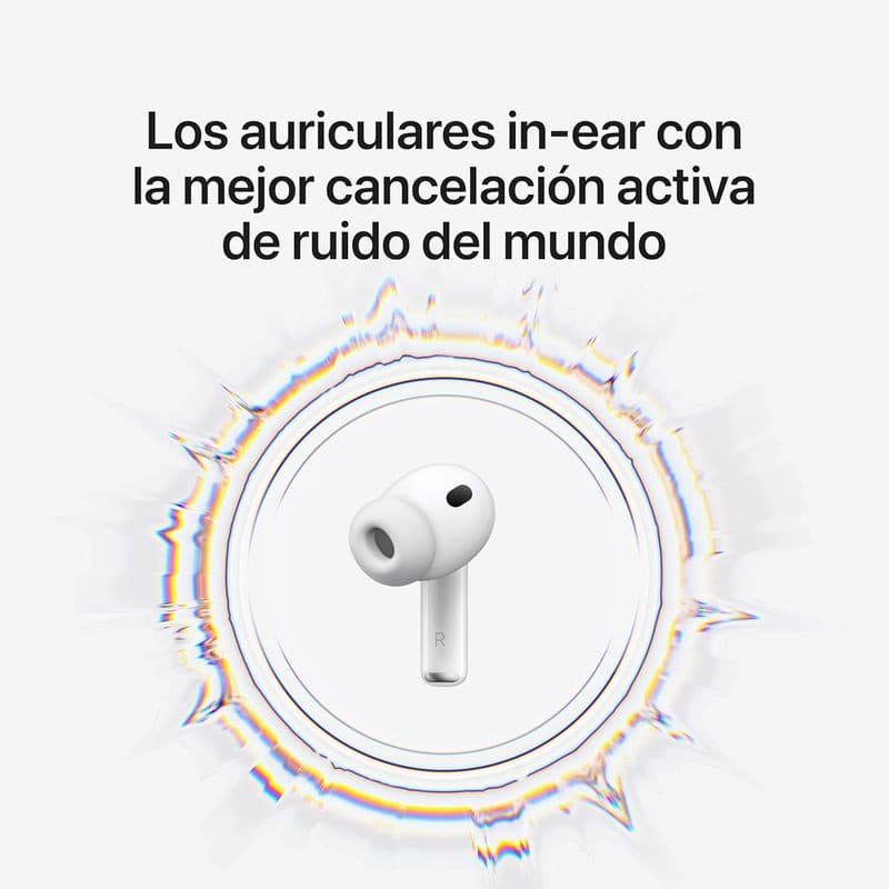 Apple AirPods Pro 3ª geração branco com design in-ear, ponteira de silicone e haste curta, destaque para cancelamento ativo de ruído e acabamento brilhante