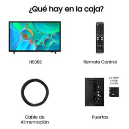 Smart TV Samsung TU32H5005FK 32 HD LED preto com tela fina, pés duplos, controle remoto com atalhos, entradas traseiras 2x HDMI, 1x USB e LAN