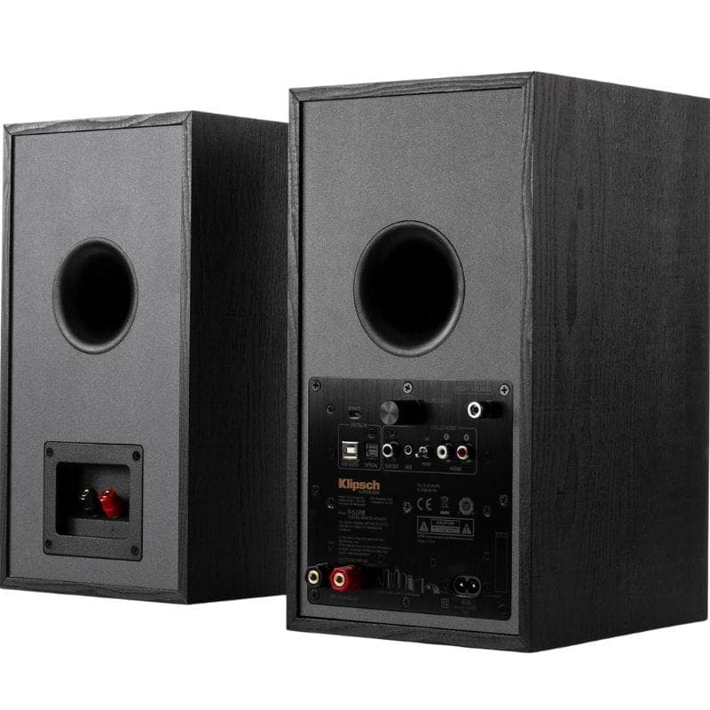 Klipsch R-51M Reference 85 W Noir haut-parleurs bibliothèque noirs avec évent arrière large, borniers à vis, finitions bois texturé, entrées RCA et