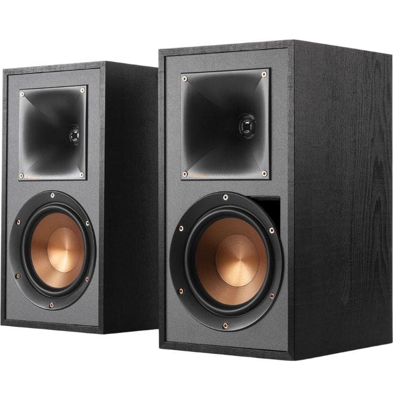 Klipsch R-51M Reference 85 W Noir, paire d’enceintes bibliothèque noires avec tweeter à pavillon et woofer cuivre, évent frontal pour basses puissantes
