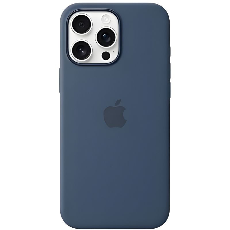 Capa de silicone preta para iPhone 16 Pro Max com MagSafe, acabamento liso fosco, recorte preciso para câmeras triplas e logo Apple centralizado - Item
