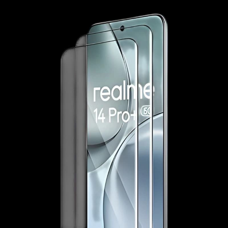 Pack x2 Protetor de vidro temperado para Realme 14 Pro+ com cobertura Full Screen 3D, bordas curvadas, alta transparência e recorte para câmera frontal