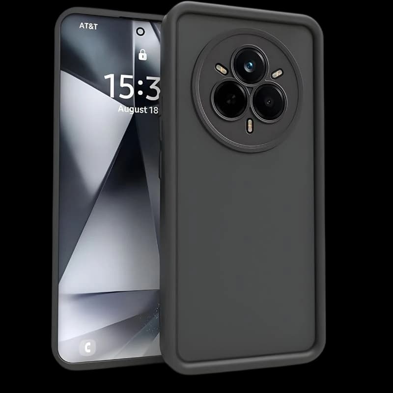 Funda Realme 14 Pro+ Square Liquid Premium Negro: capa preta matte, bordas quadradas reforçadas, recorte circular grande para câmera, proteção antichoque