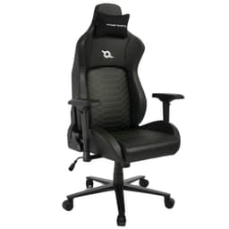 Chaise Gaming PowerGaming i3 Atlas: fauteuil noir profil, dossier haut avec appui-tête, accoudoirs réglables, surpiqûres vertes, base à 5 roulettes robuste.