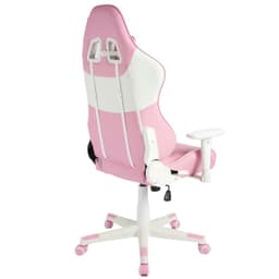 Chaise Gaming PowerGaming NERV rose et blanche, ergonomique avec coussins lombaire et nuque, accoudoirs réglables, base à roulettes robuste.