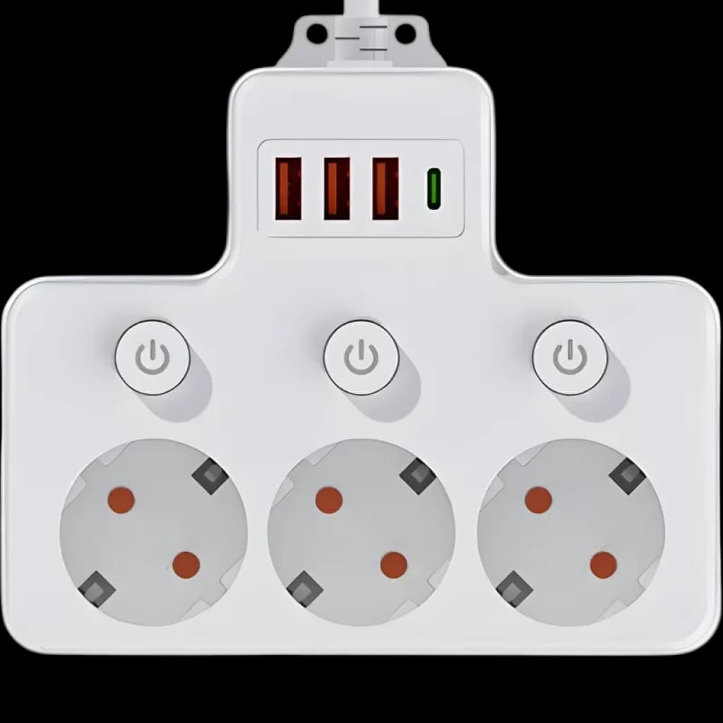 Multiprise 1 USB-C, 3 USB-A, 4 AC avec interrupteurs individuels