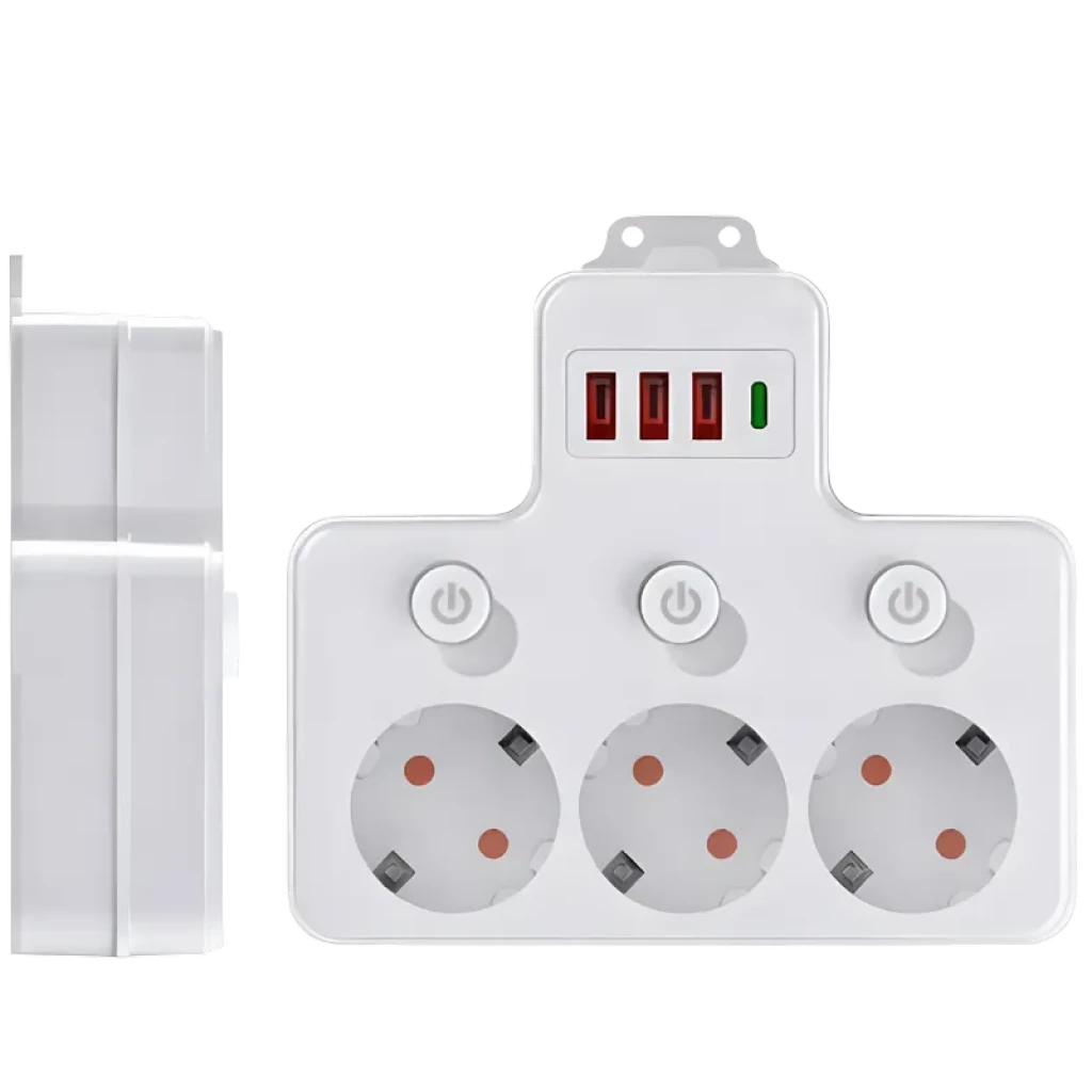 Regleta de tomadas 1 USB-C, 3 USB-A, 4 AC com interruptores individuais - Item1