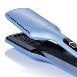 Gift Set Ghd Duet Style Ice Blue: prancha alisadora azul gelo com acabamento fosco, corpo ergonômico e grelha ventilada preta para styling preciso
