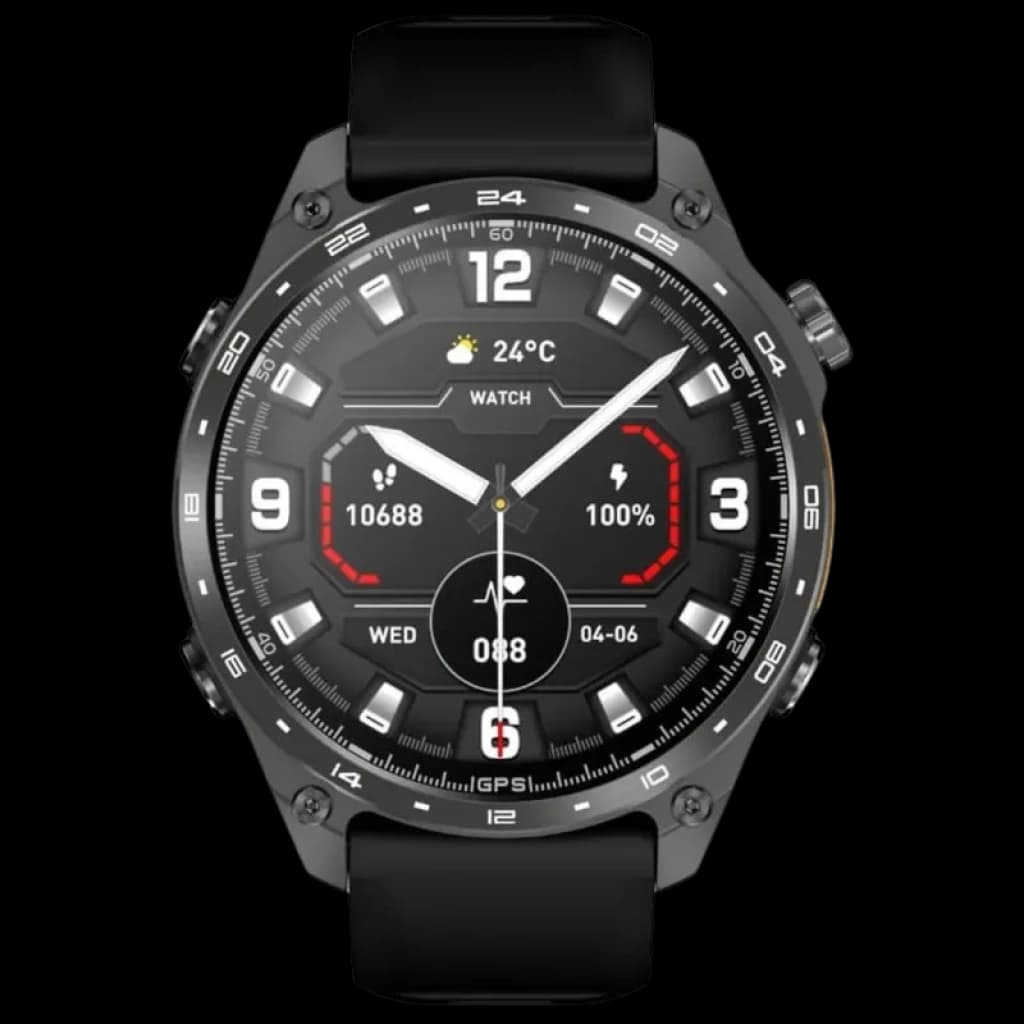 HD300 Pro Negro - Reloj Inteligente con pantalla redonda, bisel 24h, correa negra, indicadores de pasos, batería 100, clima y GPS en esfera deportiva