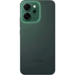 OPPO Reno14F 5G vert mat avec module photo arrière double large et flash, coins arrondis, logo discret, finition dégradée élégante