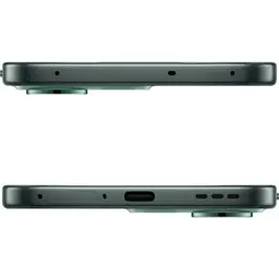 Tranches vertes du OPPO Reno14F 5G avec module caméra proéminent, USB‑C, grilles de haut‑parleur et tiroir SIM, profil fin et finitions soignées