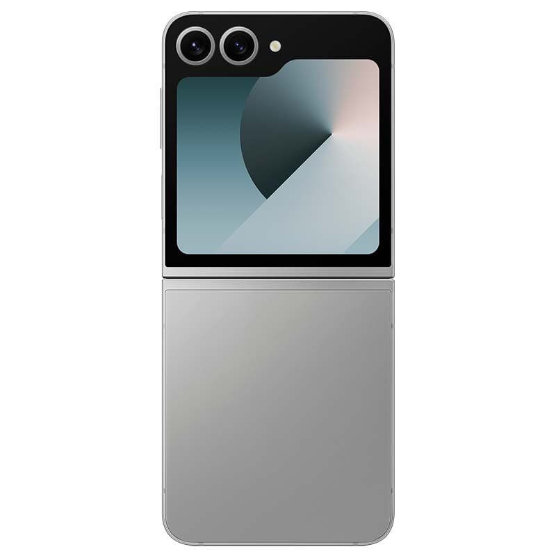Samsung Galaxy Z Flip6 5G gris reconditionné bon état, format pliable, double capteur arrière et écran externe carré avec bordures fines