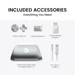 Accesorios Mando GameSir G7 Pro Blanco: 2 crucetas extra, sujetacable, dongle inalámbrico 2.4 GHz, base de carga auto start-stop y cable USB-C 3 m