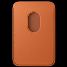 Apple Portefeuille fin tressé avec MagSafe pour iPhone Orange renard, étui carte minimaliste en cuir orange, découpe ovale centrale, bords surpiqués