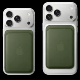 Apple Portefeuille fin tressé avec MagSafe pour iPhone Orange renard, étui vert olive aimanté au dos du téléphone, format compact avec logo Apple en relief