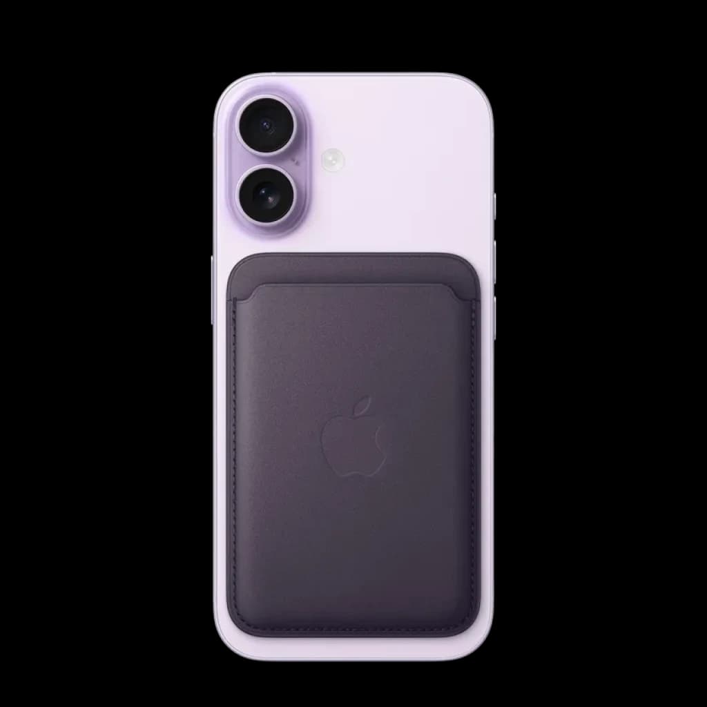 Apple Portefeuille fin tressé avec MagSafe pour iPhone Orange renard, étui carte magnétique fin, texture tressée, logo Apple, s aligne au dos de liPhone