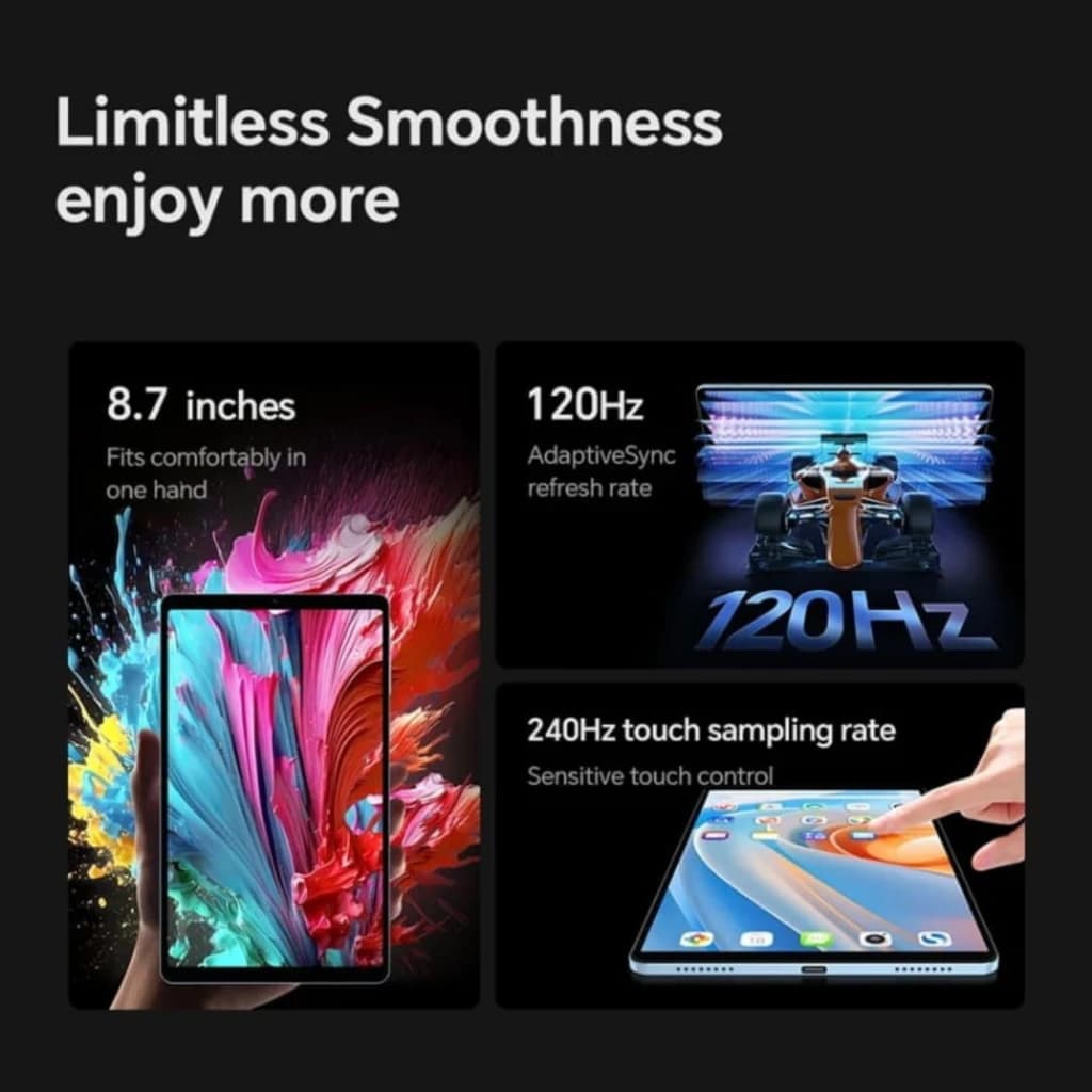 Teclast T50 Mini 8,7 pouces avec écran bord à bord, 120Hz AdaptiveSync et taux d’échantillonnage tactile 240Hz, tenue confortable à une main
