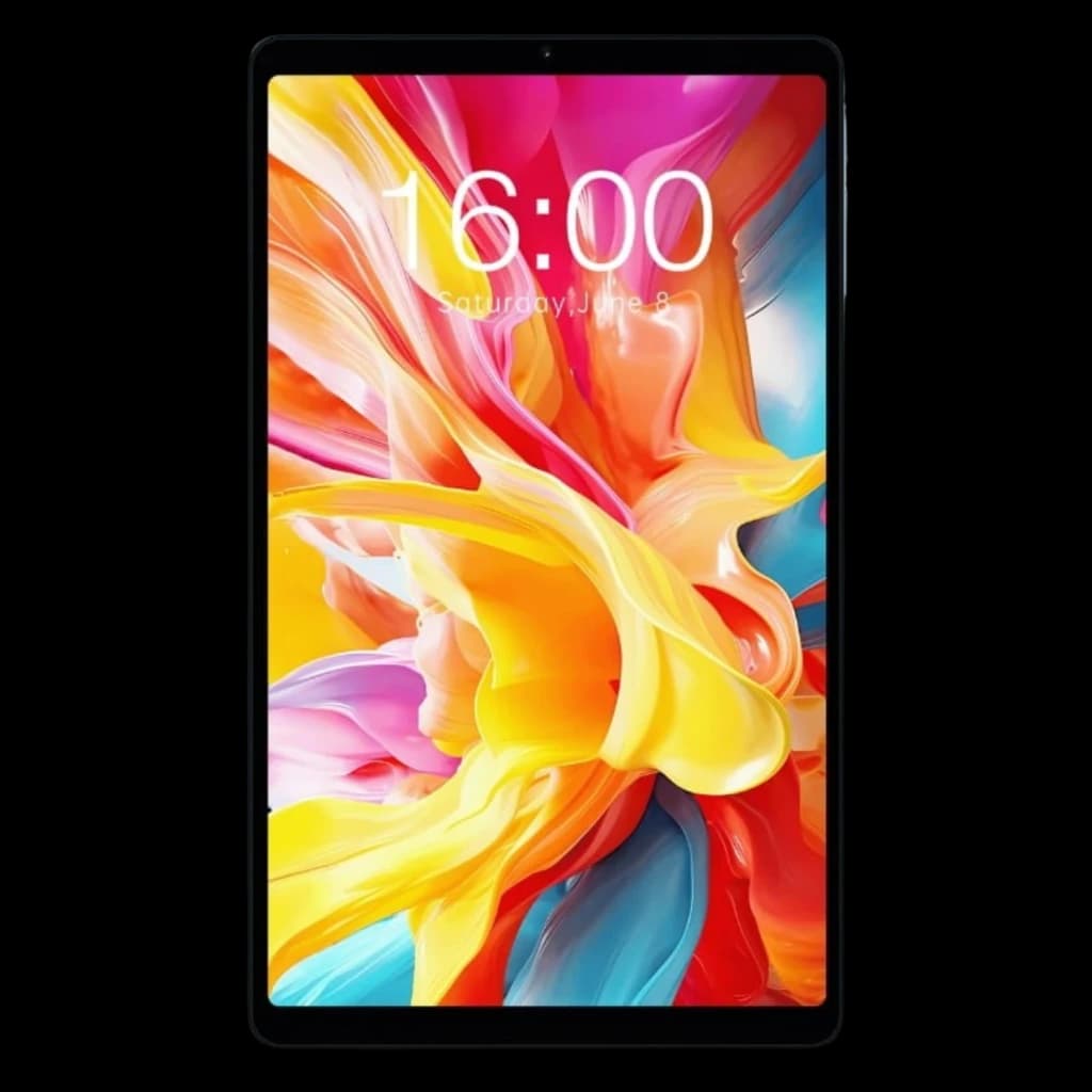 Teclast T50 Mini 8,7 avec écran bord fin lumineux, caméra frontale centrée, design noir fin, interface colorée; 8 Go RAM 128 Go, WiFi et 4G