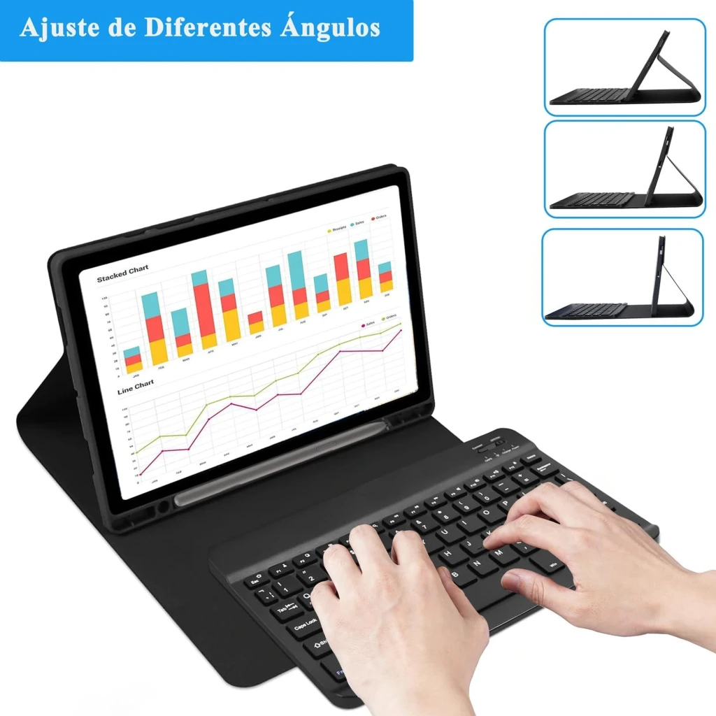 Étui avec clavier pour Samsung Galaxy Tab S10 Lite, coque noire pliable type folio avec support, emplacement stylet, découpe caméra, clavier AZERTY - Ítem3