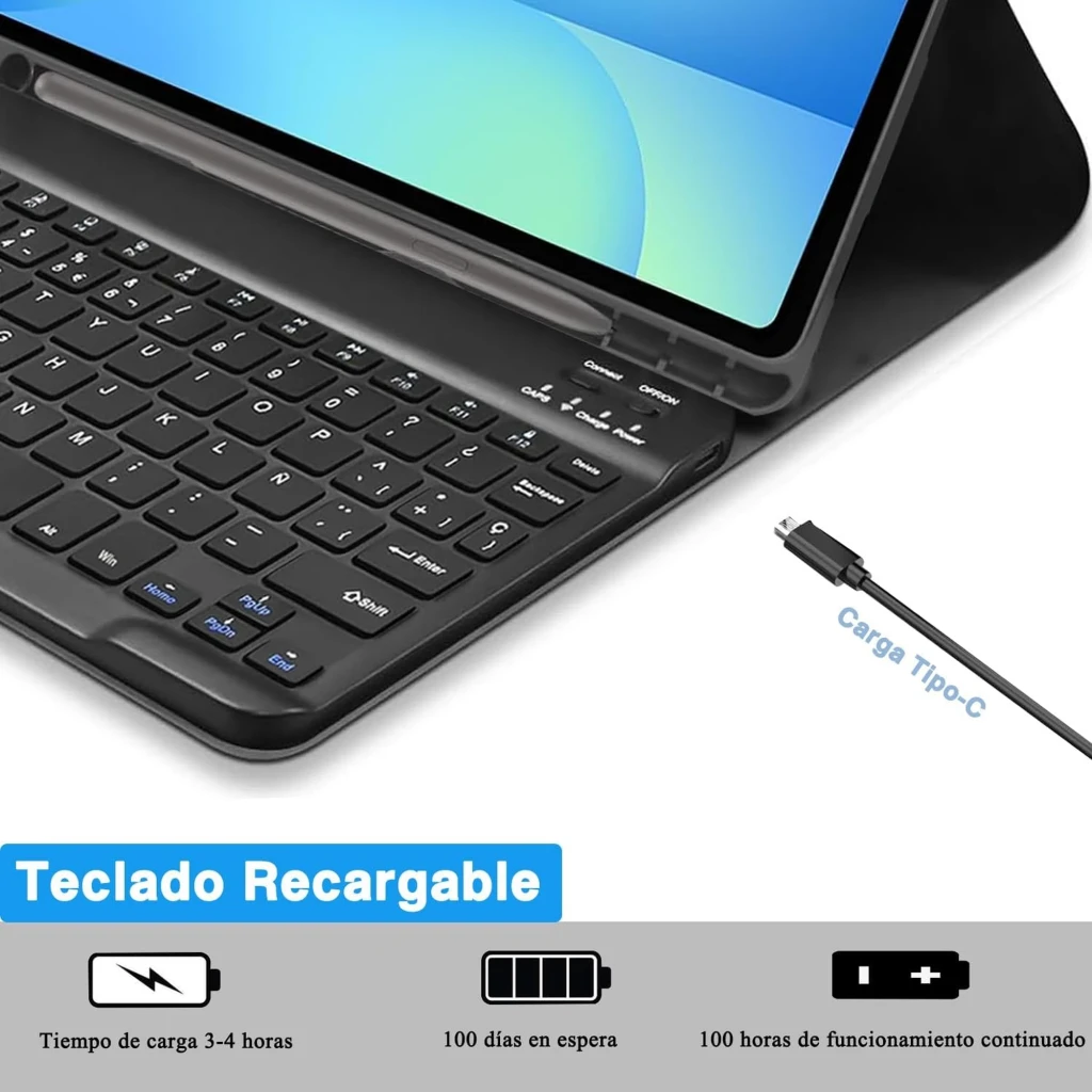 Étui avec clavier pour Samsung Galaxy Tab S10 Lite, coque noire pliable type folio avec support, emplacement stylet, découpe caméra, clavier AZERTY - Ítem4