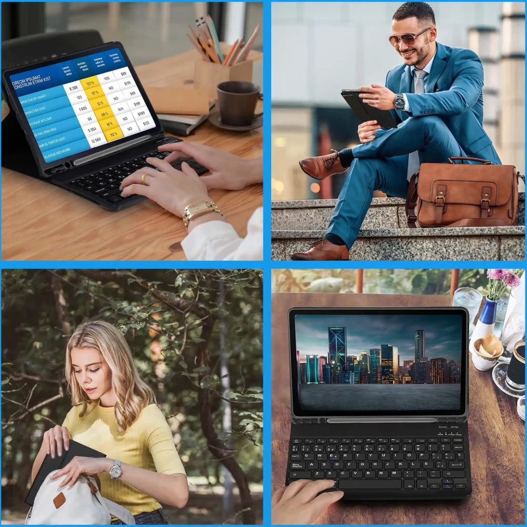 Étui avec clavier pour Samsung Galaxy Tab S10 Lite, coque noire pliable type folio avec support, emplacement stylet, découpe caméra, clavier AZERTY - Ítem6