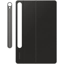 Capa preta para Galaxy Tab S10 Lite com ranhura lateral para S Pen e acabamento dobrável; acompanha estojo cinza para caneta, design fino e elegante