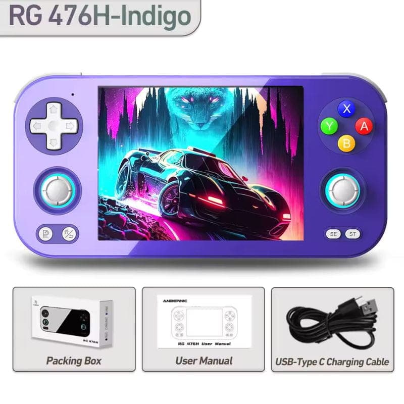 Console Anbernic RG476H 8 GB/128 GB Roxo, conteúdo da embalagem