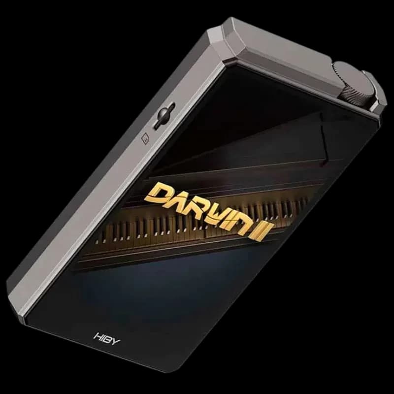 Hiby RS8 Lecteur Hi-Res avec Android 12 et DSD1024, écran noir brillant DARWIN II, boîtier métal brossé, molette de volume texturée sur le dessus