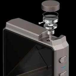 Hiby RS8 en métal avec écran noir, bouton moleté détachable et module interne exposé, finitions premium et bords angulaires élégants