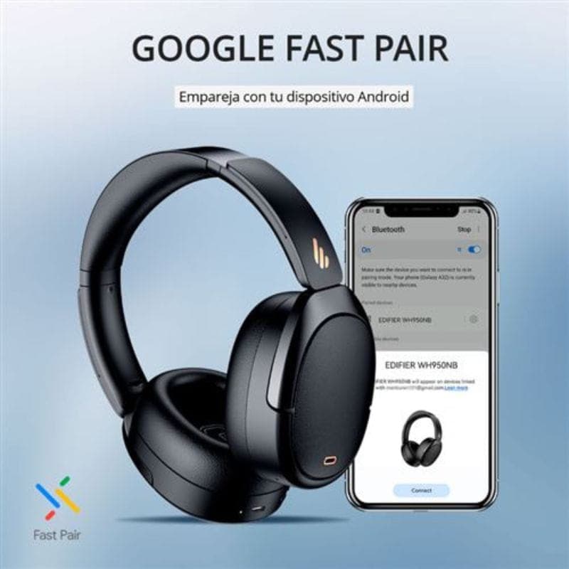 Edifier WH950NB 2025 Casque ANC Bluetooth noir, arceau rembourré, oreillettes circum-auriculaires pliables, design élégant, compatibilité LDAC Hi-Res