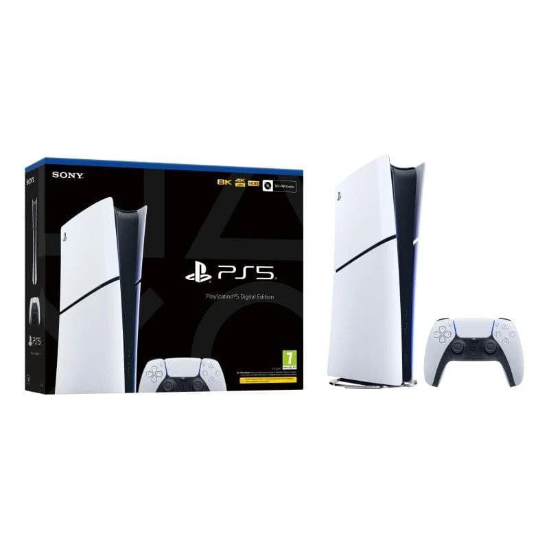 Sony PlayStation 5 Digital Edition 825 Go Wifi Noir, Châssis Blanc E, image avec la boîte