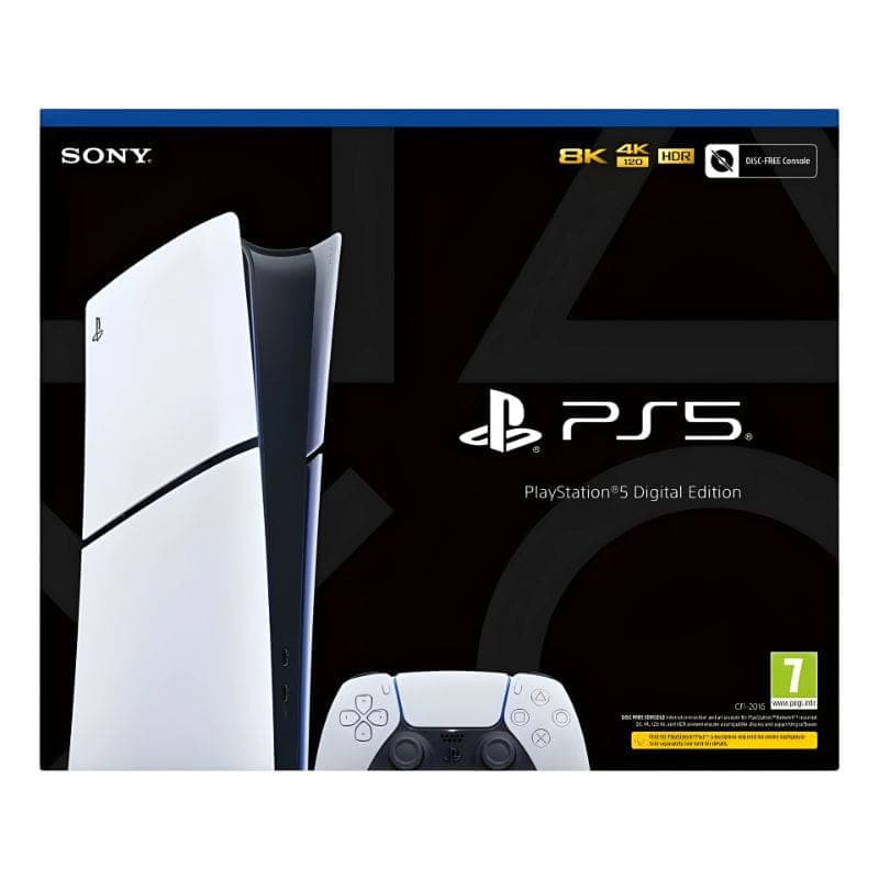 Sony PlayStation 5 Digital Edition 825 Go Wi-Fi Noir, châssis blanc E, image de la boîte