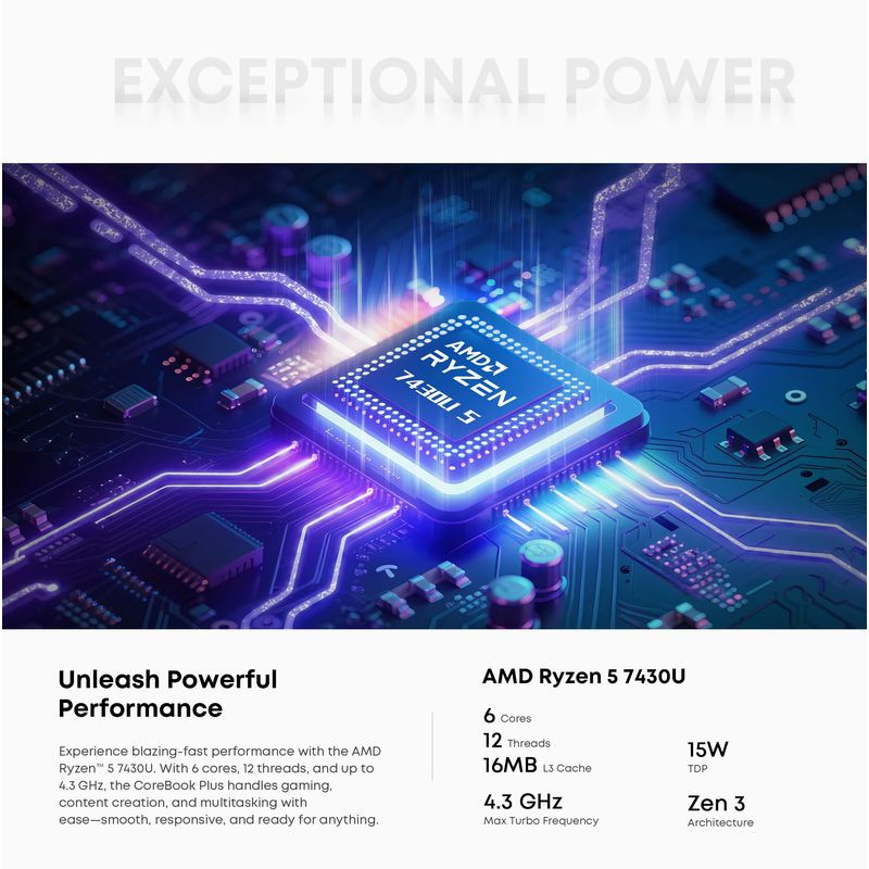 Chuwi CoreBook Plus 16 pouces fin et métal, écran bord à bord lumineux, webcam centrée, clavier noir large avec grand trackpad, design élégant gris foncé - Ítem3