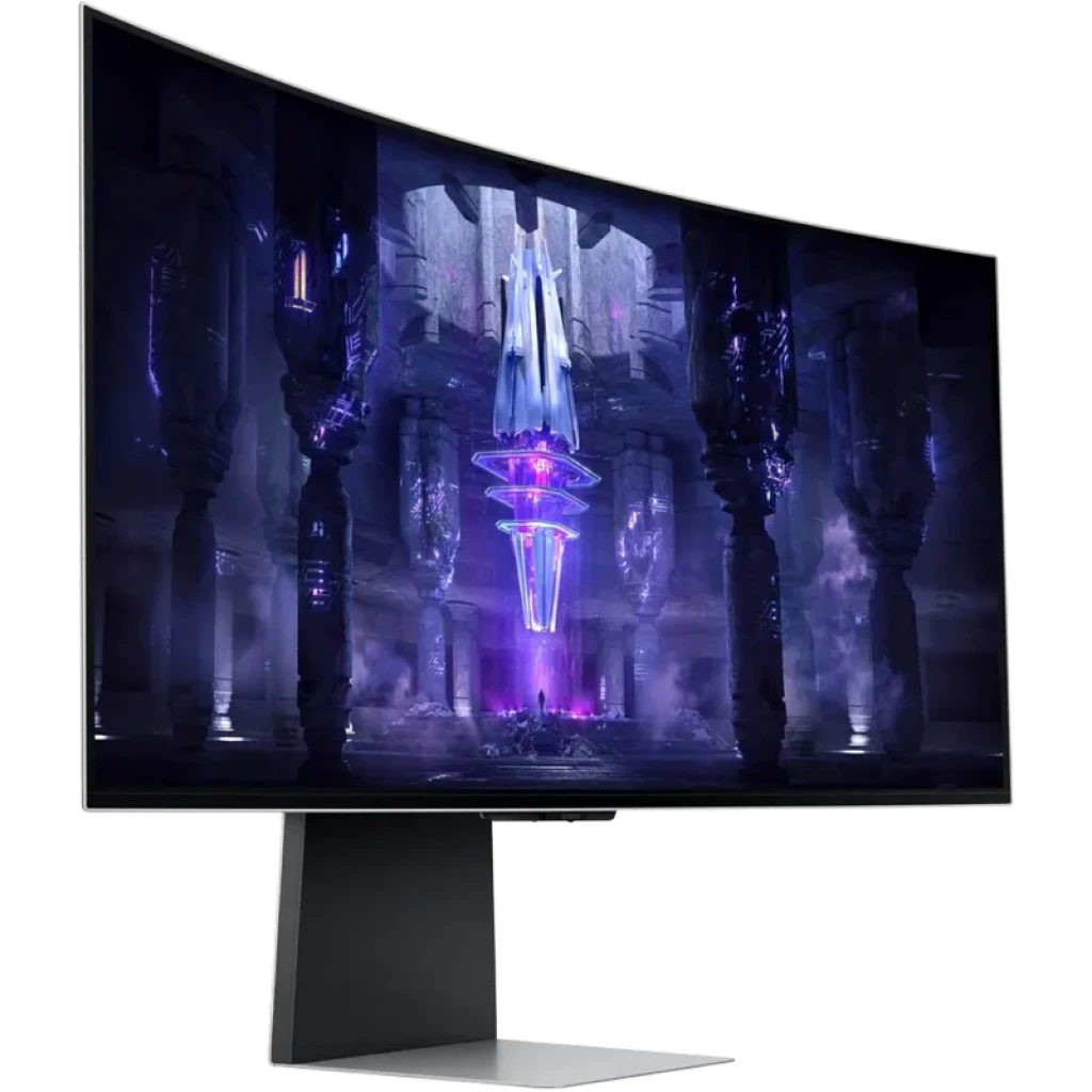 Écran PC incurvé argent 34 pouces OLED ultra large, dalle UWQHD 3440x1440, 175 Hz, 0,03 ms, bords fins et pied noir minimaliste - Ítem1