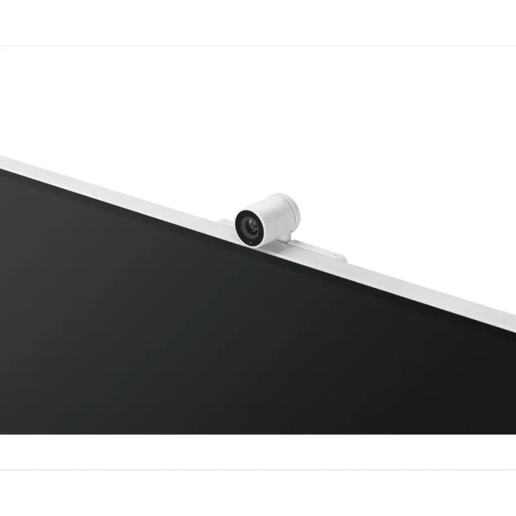 Monitor Samsung M8 M80D 32 pulgadas 4K UHD 60 Hz en color blanco, diseño minimalista con base rectangular, marco fino, cámara superior y control remoto - Ítem3