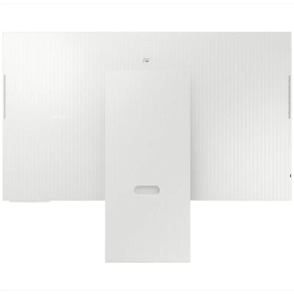 Monitor Samsung M8 M80D 32 pulgadas 4K UHD 60 Hz en color blanco, diseño minimalista con base rectangular, marco fino, cámara superior y control remoto - Ítem7