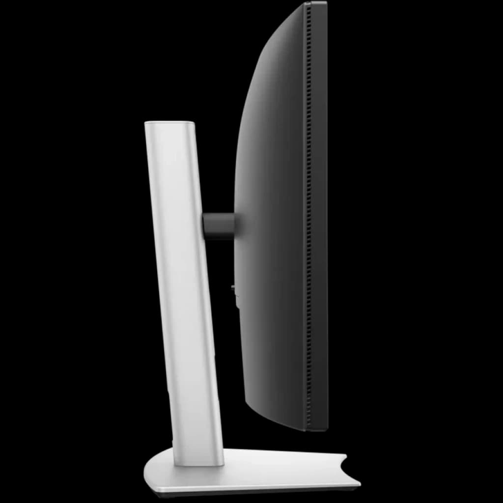 Monitor curvo ultrawide de 34,1 pol em preto e cinza, perfil lateral fino, tela Wide QHD, base robusta ajustável e bordas estreitas para imersão