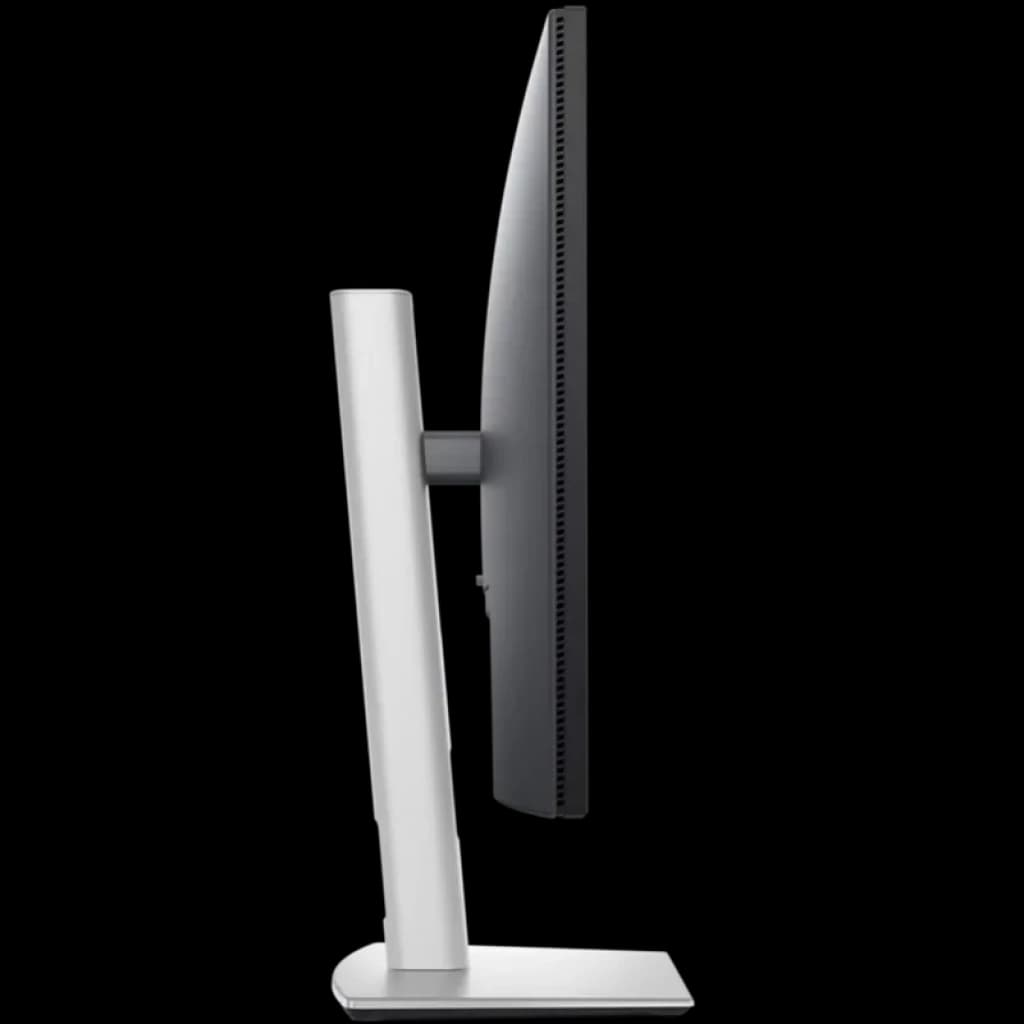 Monitor DELL Pro 27 Plus P2725D em perfil lateral, tela fina QHD de 27 pol., moldura estreita, corpo preto com base e suporte prateados ajustáveis