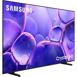 Samsung UE85U8092FU 85 pouces 4K Ultra HD LED noir avec cadre fin, pieds discrets et écran Crystal UHD affichant des bulles violettes lumineuses