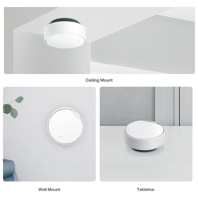 TP-Link DECO X50-POE Blanco - Router Wifi, imagen real de las posibilidades de instalación: techo, pared, mesa.